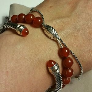 David Yurman Silver and Red Bracelet